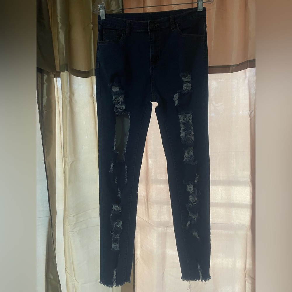 SHEIN Dark Blue Ripped Skinny Jeans